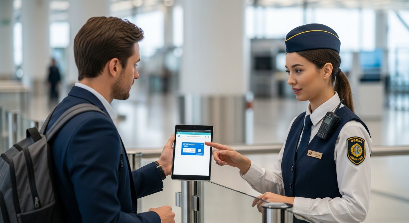 Traveler at immigration checkpoint