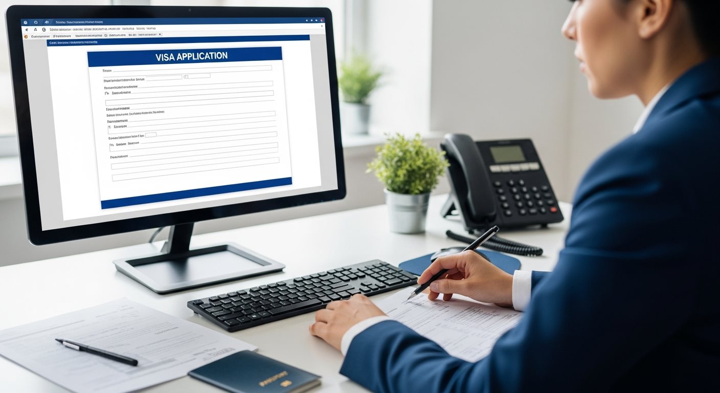Person reviewing visa application form carefully